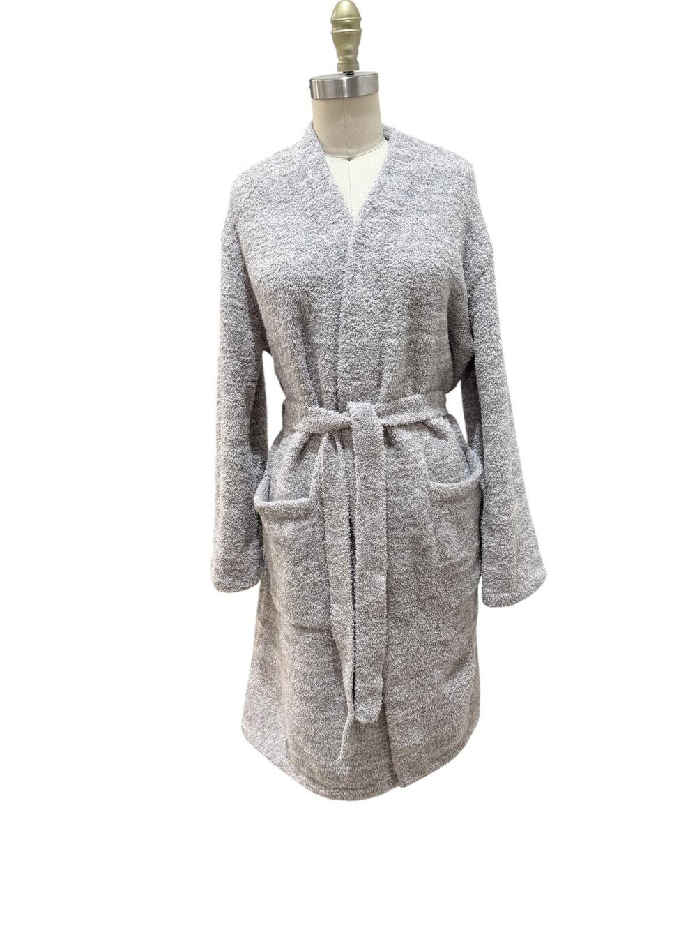 Barefoot Dreams Robe Womens 1 Gray CozyChic Knit Belted Long Sleeve Lounge